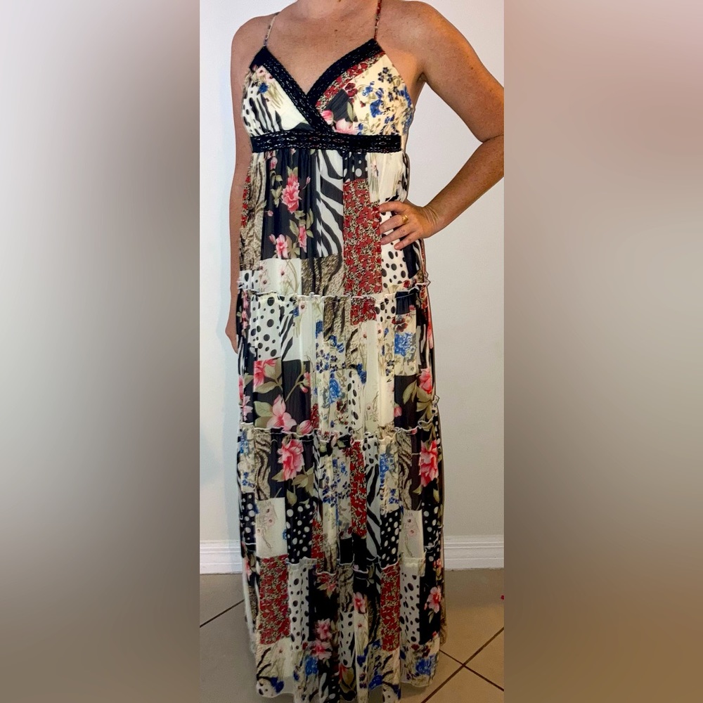 Floral/Animal Print Patch Maxi Dress size 7